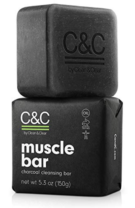 C&C charcoal Muscle Bar soap for men front display with packaging 