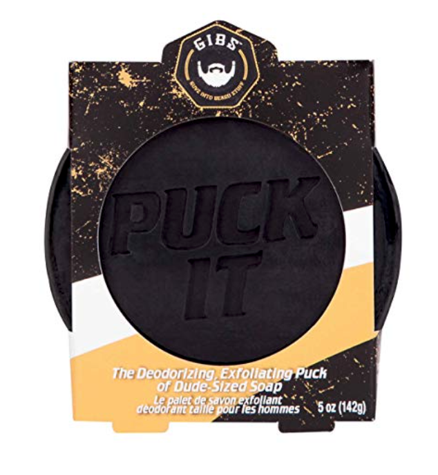 GIBS Puck It best charcoal bar soap for men front display with packaging