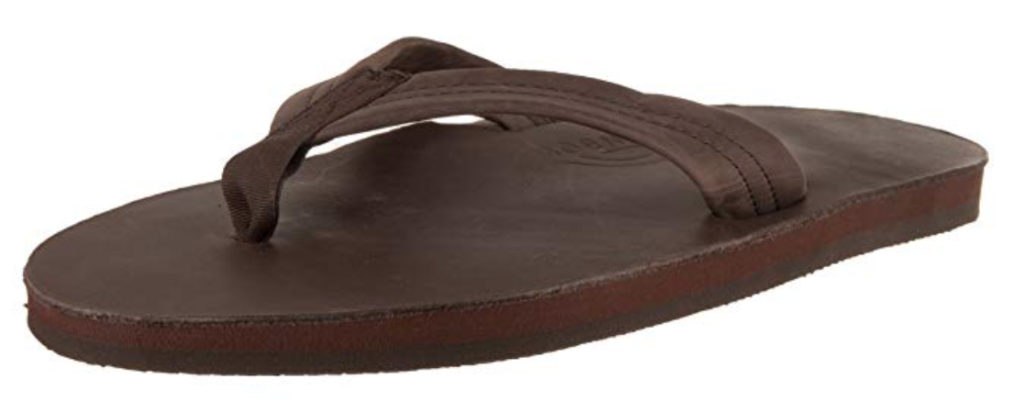 Rainbow leather flip flop for men in brown mocha - angle view