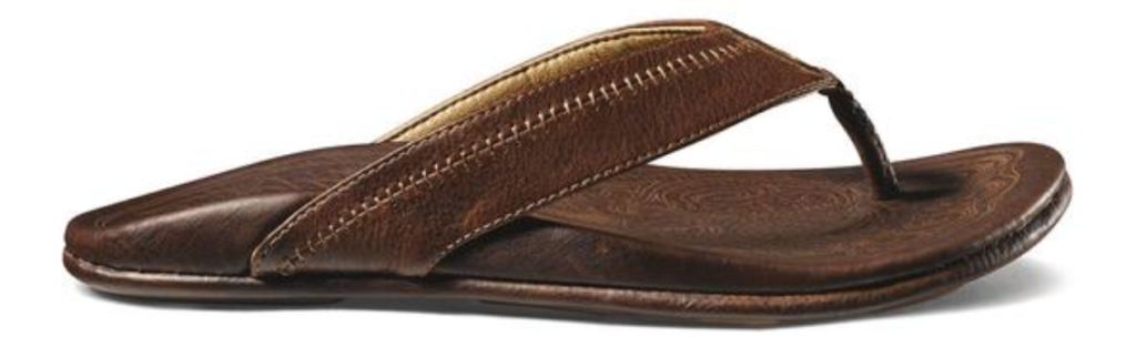 OluKai Hiapo men's leather flip flop sandal side angle brown