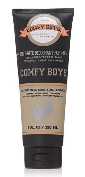 4 ounce tube of Comfy Boys lotion and deodorant for men's balls