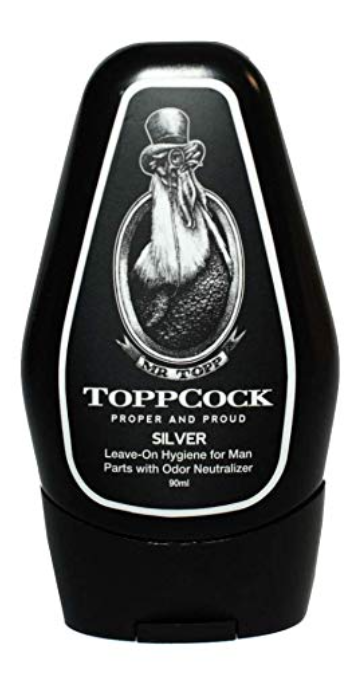 3.4 oz bottle of ToppCock Silver lotion for men's balls