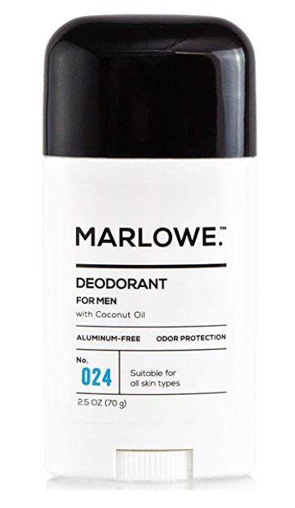 2.5 ounce stick of Marlowe No. 024 men's deodorant without aluminum.