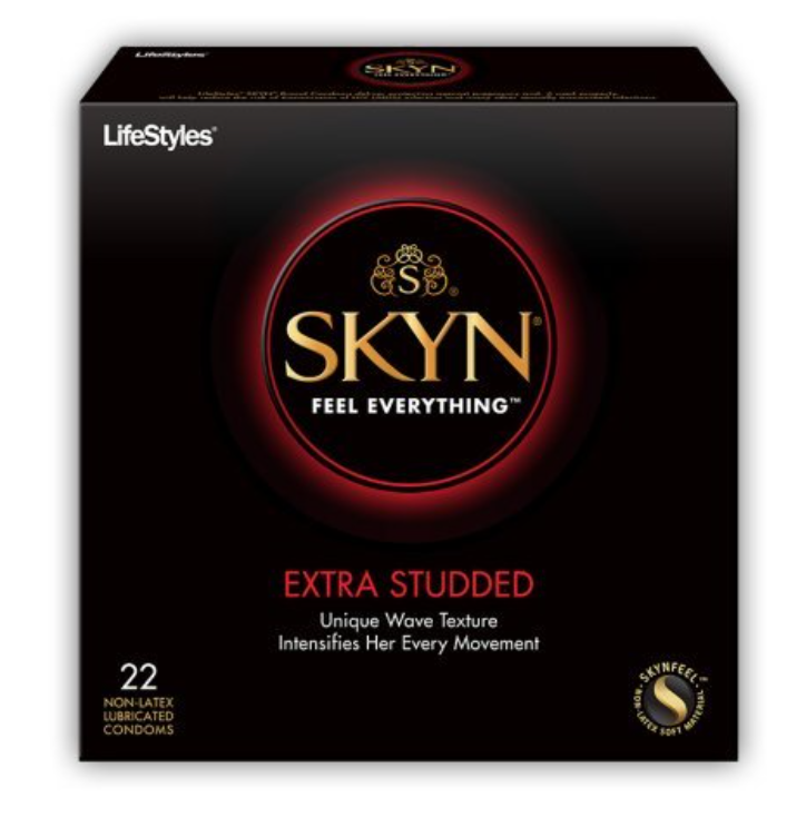 Box of SKYN non-latex condoms for sensitive skin