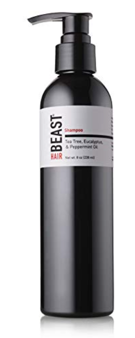 Pump bottle of Tame the Beast best smelling eucalyptus shampoo for men.
