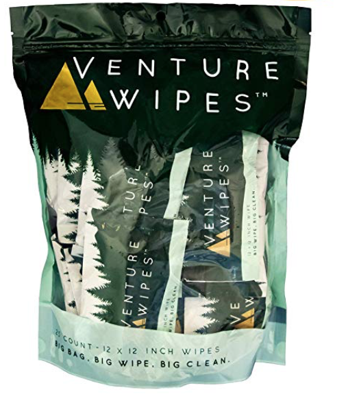 A bag of Venture body wipes for men