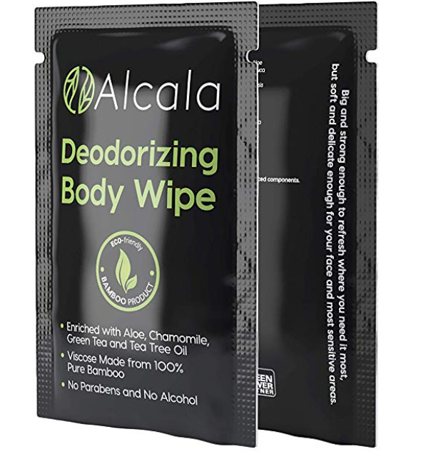 2 packets of Alcala body wipes for men's sweaty balls and body