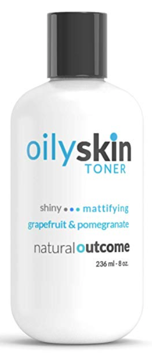 A bottle of natural outcome oily skin toner