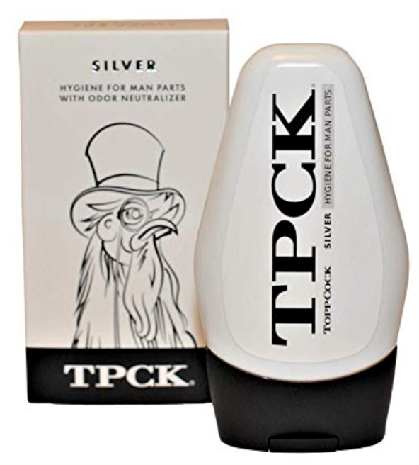 3.4 oz bottle of ToppCock Silver lotion for men's balls