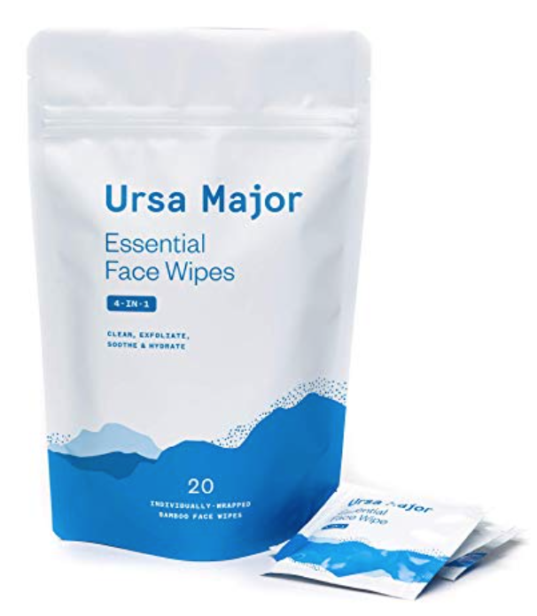 Bag of Ursa Major essential face wipes for men. 20 count.