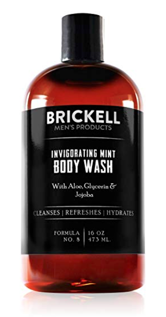 Bottle of Brickell men's body wash for dry skin
