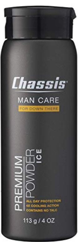 Bottle of Chassis powder deodorant for men's balls