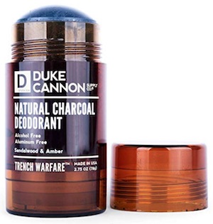 Stick of Duke Cannon Natural Charcoal deodorant for men - best men's deodorant without aluminum