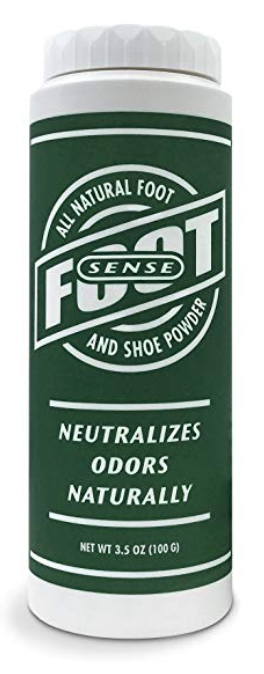 Bottle of Foot Sense powder for sweaty and smelly feet