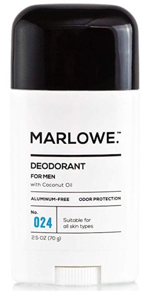 2.5 ounce stick of Marlowe No. 024 men's deodorant without aluminum.