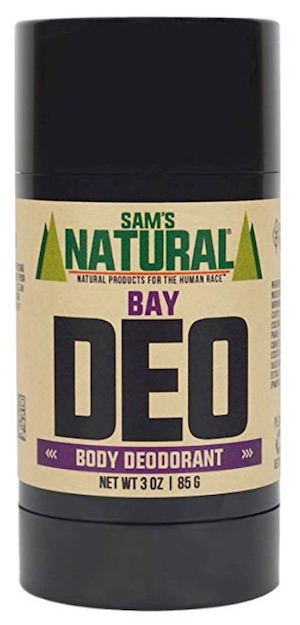 3 ounce stick of Sam's Natural aluminum free deodorant for men. Bay scent.