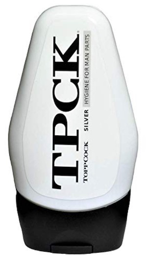 Bottle of ToppCock Silver deodorant for men's balls