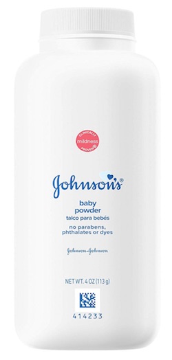 A bottle of Johnson and Johnson baby powder