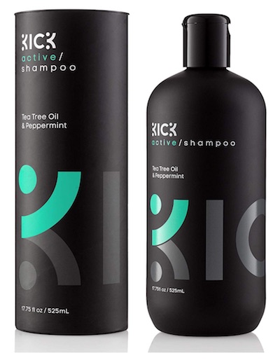 Bottle of Kick Active Shampoo for men - best hair products for men with long hair