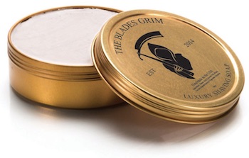 Tin of The Blades Grim shave soap - best smelling shave soaps for men.