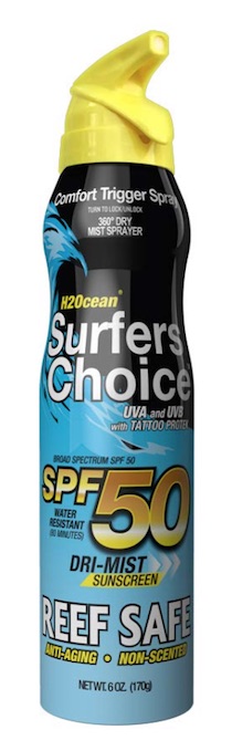A bottle of H2Ocean Surfers Choice SPF sunscreen for tattoos