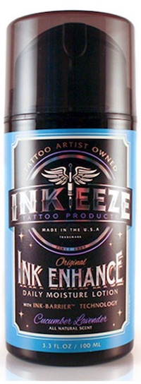 Bottle of Ink-Eeze Ink Enhance lotion - tattoo brightener 