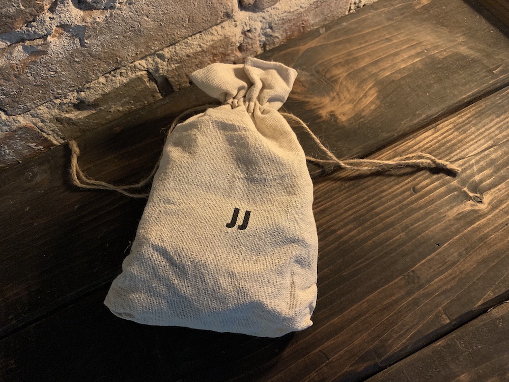 JJ Suspenders burlap bag