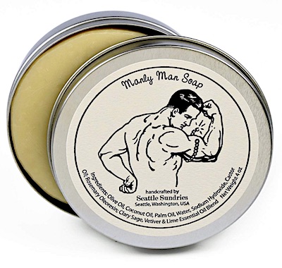 Seattle Sundries Manly Man bar soap in a tin