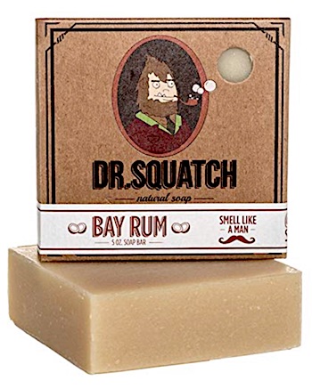 Bar of Dr. Squatch Bay Rum scented bar soap for men