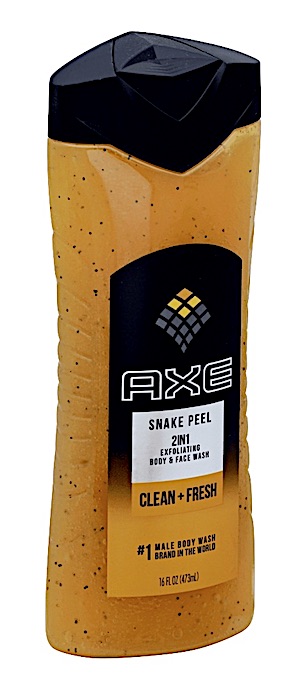 Bottle of Axe Snake Peel exfoliating body wash for men