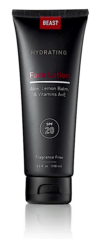 Bottle of Tame the Beast face lotion with SPF 20 for men