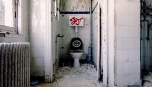 A toilet in the bathroom