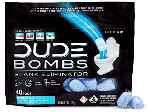 Package of Dude Bombs odor eliminator tablets