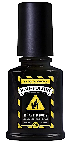 Bottle of Poo-Pourri Heavy Doody poop spray for the toilet.
