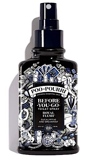Bottle of Poo-Pourri Royal Flush toilet spray.
