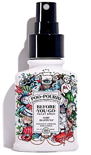 Spray bottle of Poo-Pourri Ship Happens toilet spray.