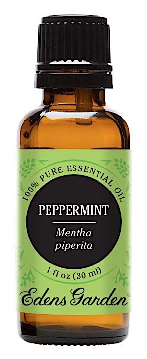 Bottle of peppermint essential oil for beard growth and health.