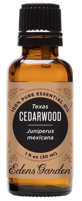 A bottle of Texas cedarwood essential oil