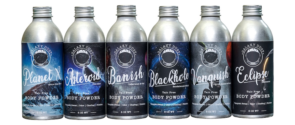 6 bottles of Galaxy Dust body powder for sweating, chafing, and odor.
