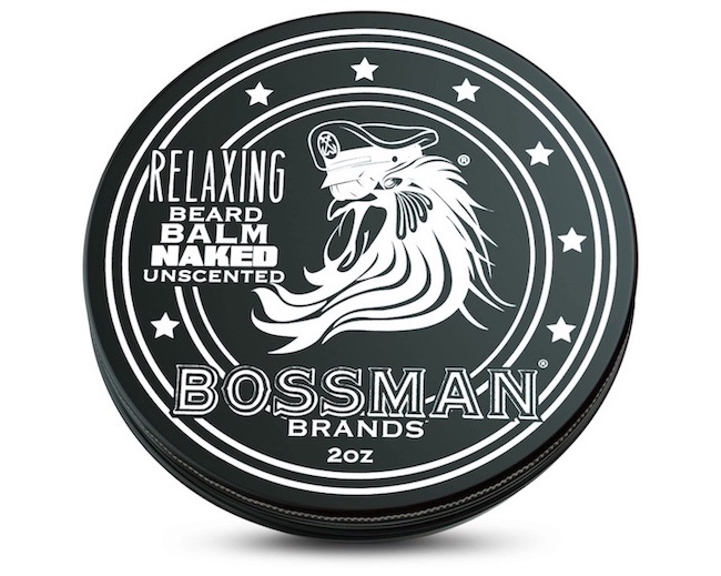 A tin of Bossman unscented beard balm for men