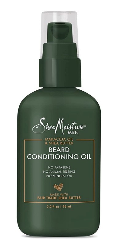 A bottle of Shea Moisture beard conditioning oil for dry skin and beard dandruff