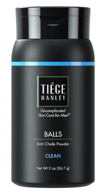 A bottle of Tiege Hanley ball and body powder for men